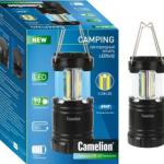 Фонарь кемпинговый LED5632 (3xR03) 3св/д COB (90lm) крюк, черный/пластик Camelion 676888