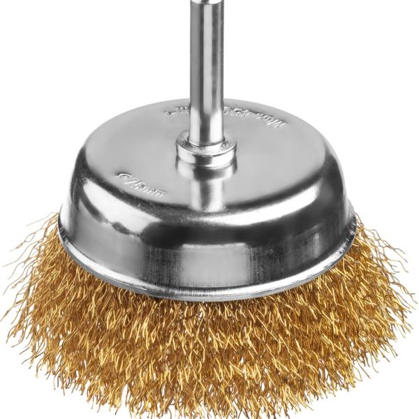 Щетка дисковая 75мм для дрели, витая стальная латунированная проволока 0,3мм,MIRAX 35147-075